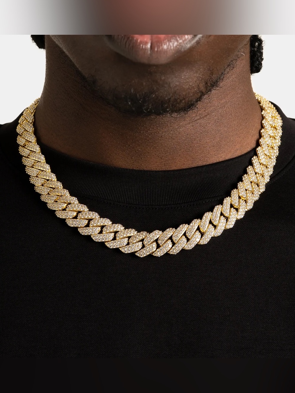 Gold Plated Men's Iced Out Diamond Prong Cuban Chain link Necklace 20”